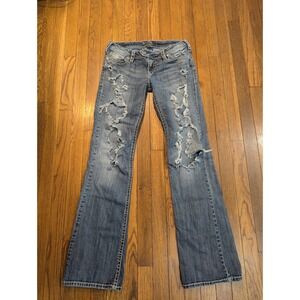 Silver Jeans Co Tuesday Distressed Shredded Bootcut Jeans Blue Womens 30x35